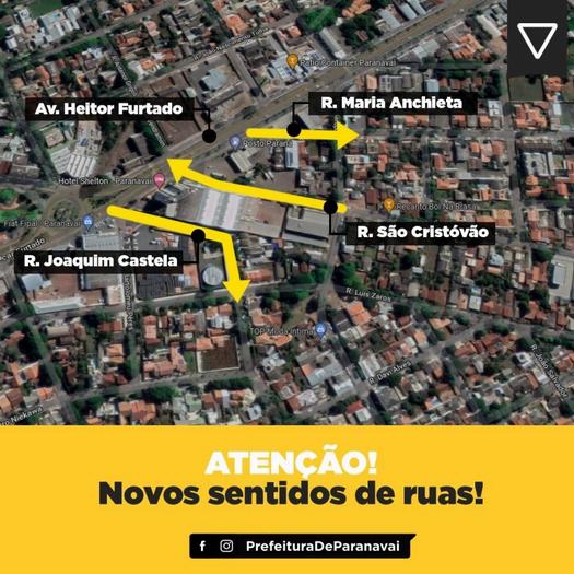 Município vai alterar sentido de trechos de três ruas, em Paranavaí
