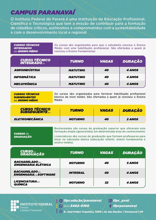 IFPR Campus Paranavaí está com inscrições abertas para o Processo Seletivo 2027