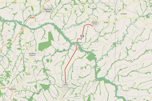 Mapa nova ponte Rio Ivaí, na PR-498