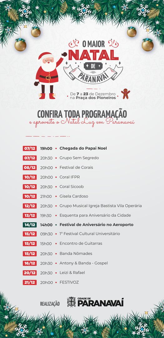 Programação completa de Natal e do aniversário de Paranavaí