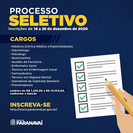 Prefeitura abre Processos Seletivos para contratação temporária de profissionais da Saúde, em Paranavaí