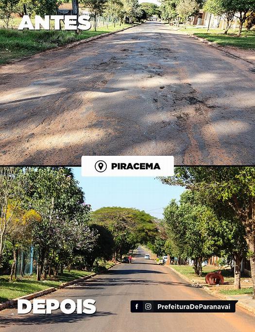 Recuperação do asfalto em Piracema, em Paranavaí