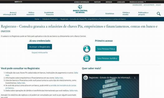 Registrato, site do Banco Central para identificar utilização do CPF