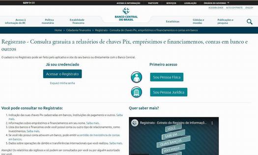 Registrato, site do Banco Central para identificar utilização do CPF