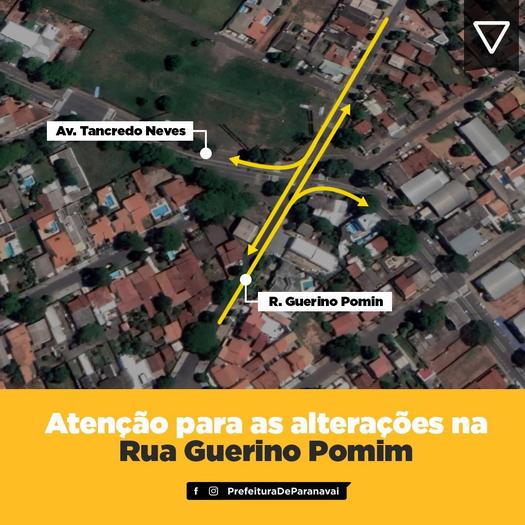 Município altera fluxo do trânsito da Rua Guerino Pomin, em Paranavaí