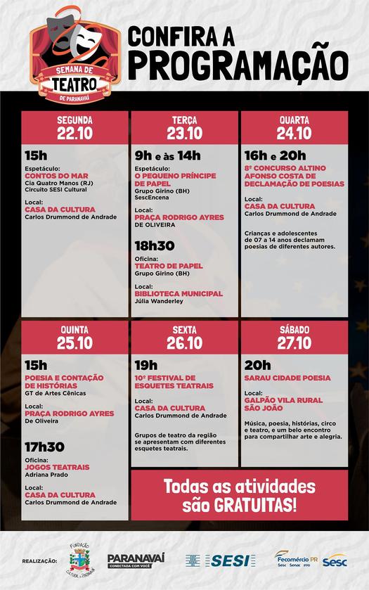 Programação completa da Semana de Teatro de Paranavaí