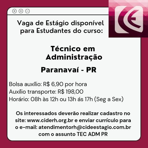 Estágio Técnico em Administração, em Paranavaí
